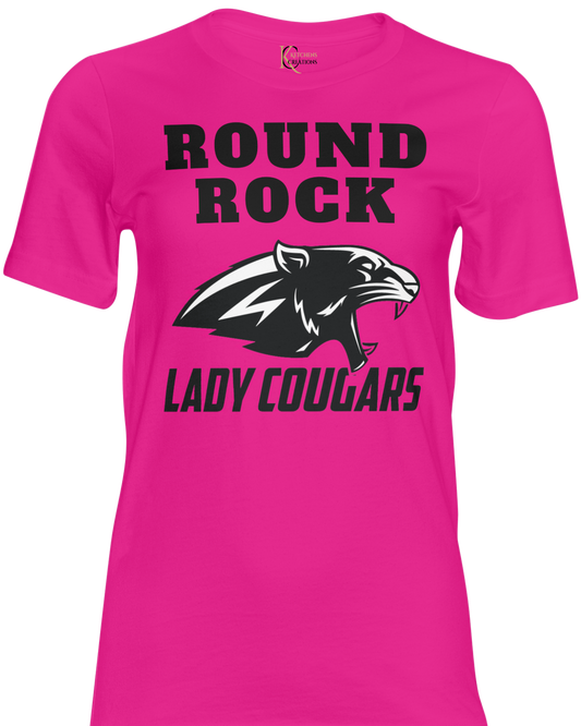 Round Rock Lady Cougars Soft Style Crew Neck- Pink or Black Shirt