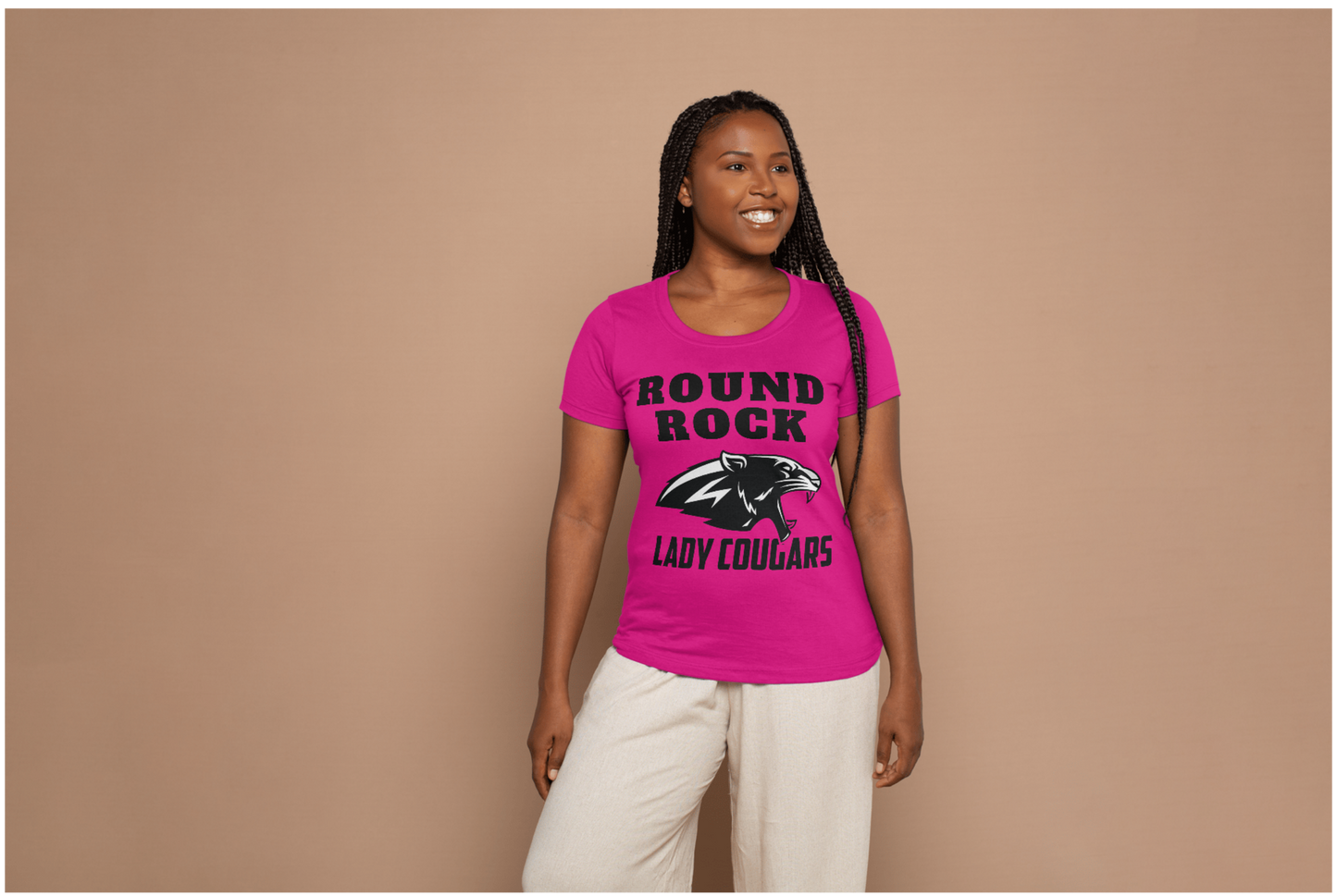 Round Rock Lady Cougars Dri Fit Crew Neck- Pink or Black Shirt
